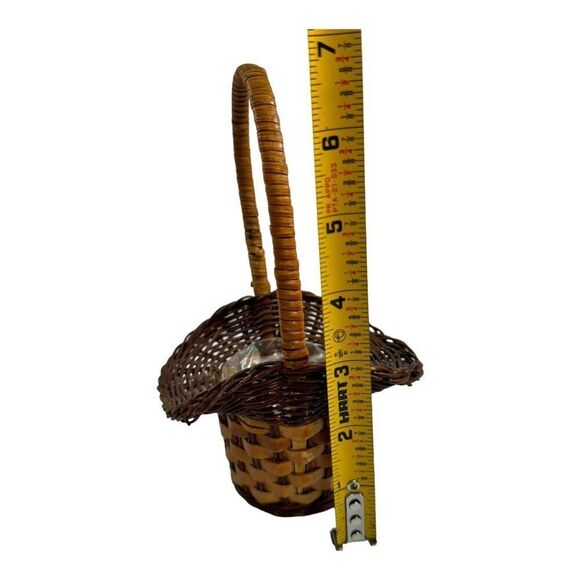 Mini Woven Pine Straw Needle Basket Flower Gathering Handle & Plastic Liner For - Picture 5 of 5